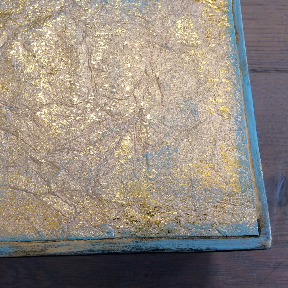 NEW Gold Blue Wooden Jewelry Box/Anthropologie Bag - Picture 4 of 10